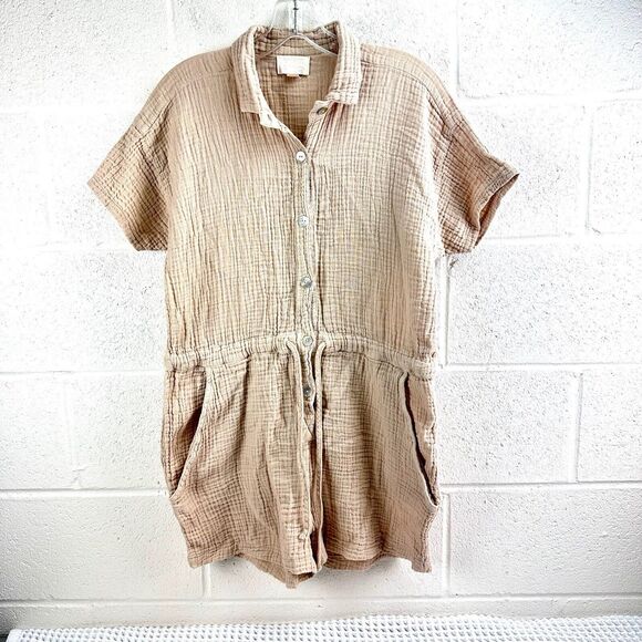 Honest Cotton Softshell One Piece Short Sleeve Romper One Size Tan - Picture 1 of 6